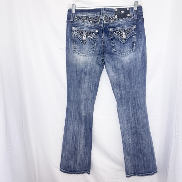 Miss Me Low Rise Bootcut Jeans Womens 32x33 Y2K Bling Studded Embroidered Baddie - Picture 3 of 12